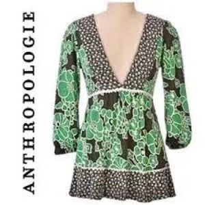 Ric Rac Anthropologie Peasant Tunic Green Floral Size Medium